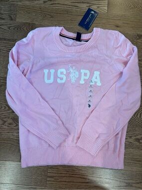 U.S. Polo Assn. Light Pink Crewneck Sweater with White Logo- NWT